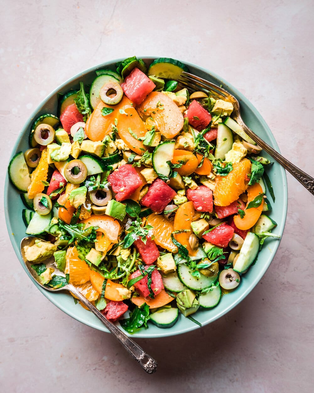 Watermelon Cucumber Salad with Mint and Basil