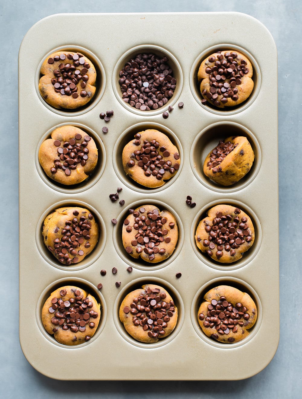 Pumpkin Tahini Chocolate Chip Muffins