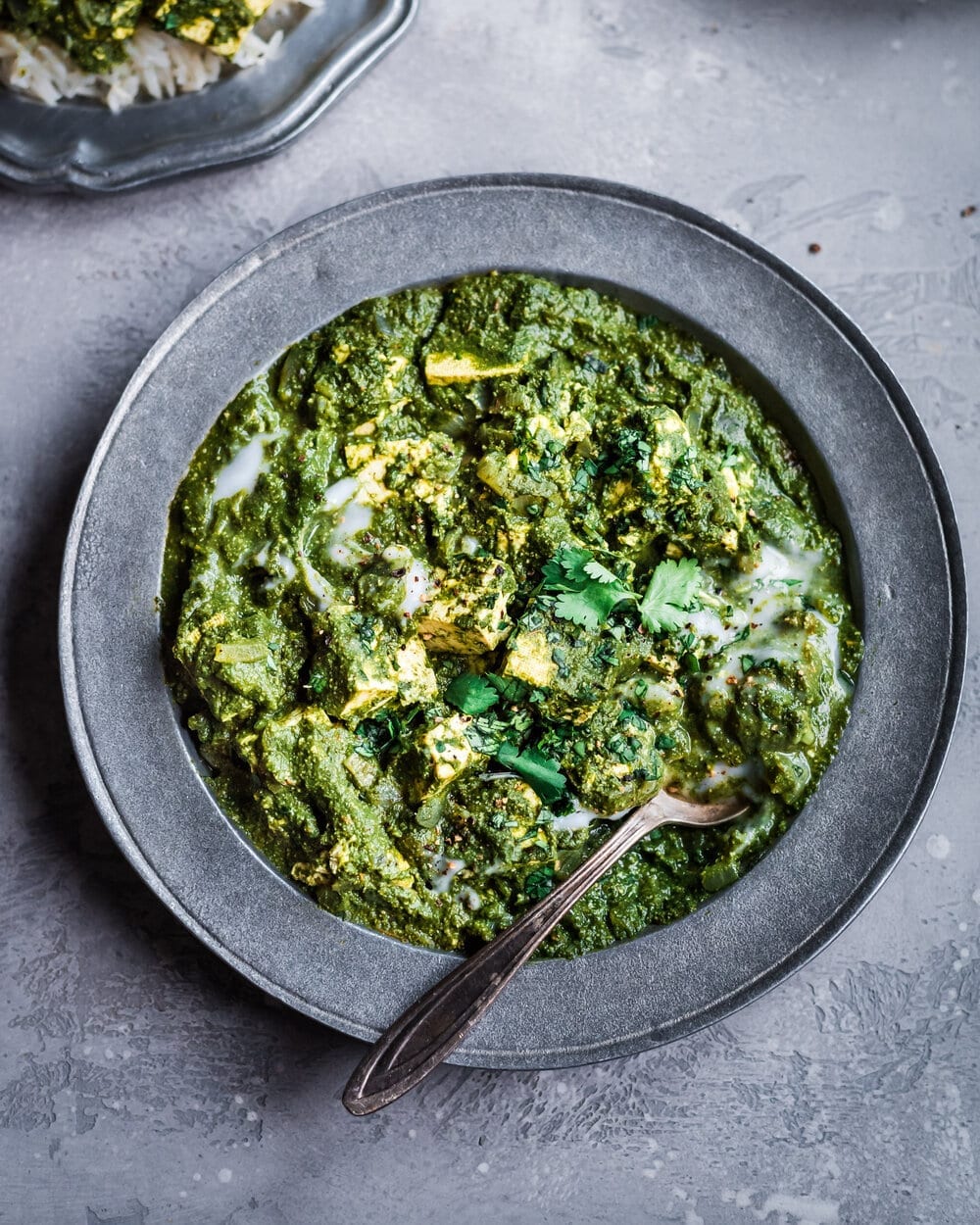 Vegan Palak Paneer with Tofu. Vegan Palak Tofu Paneer.