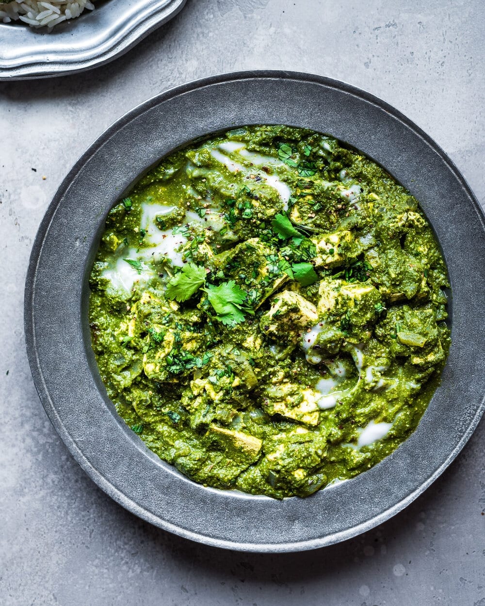 Vegan Palak Paneer with Tofu. Vegan Palak Tofu Paneer.