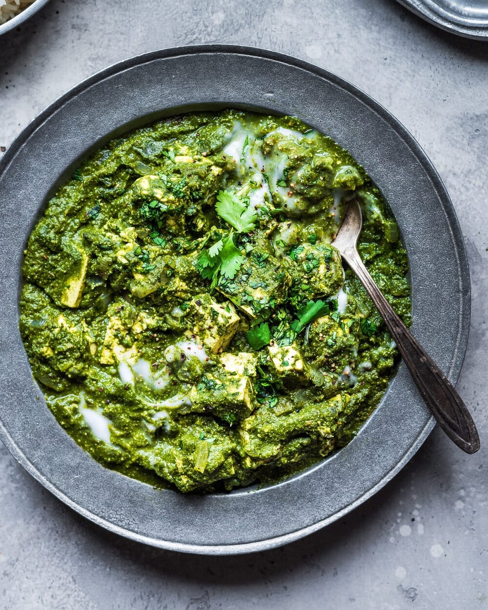 Vegan Palak Paneer with Tofu. Vegan Palak Tofu Paneer.