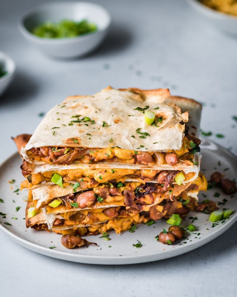 Vegan Quesadillas with Smoky Cheese and Refried Beans - Rainbow Plant Life