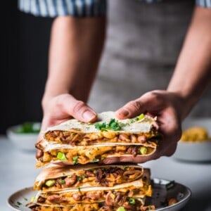 Vegan Quesadillas with Smoky Cheese and Refried Beans