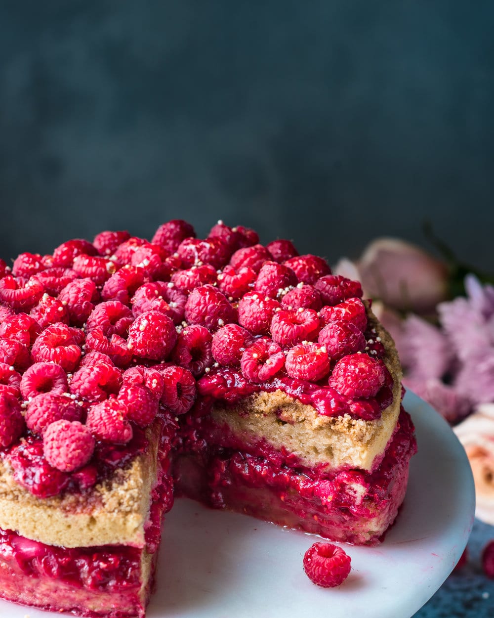 Vegan Raspberry Rhubarb Crumble Cake