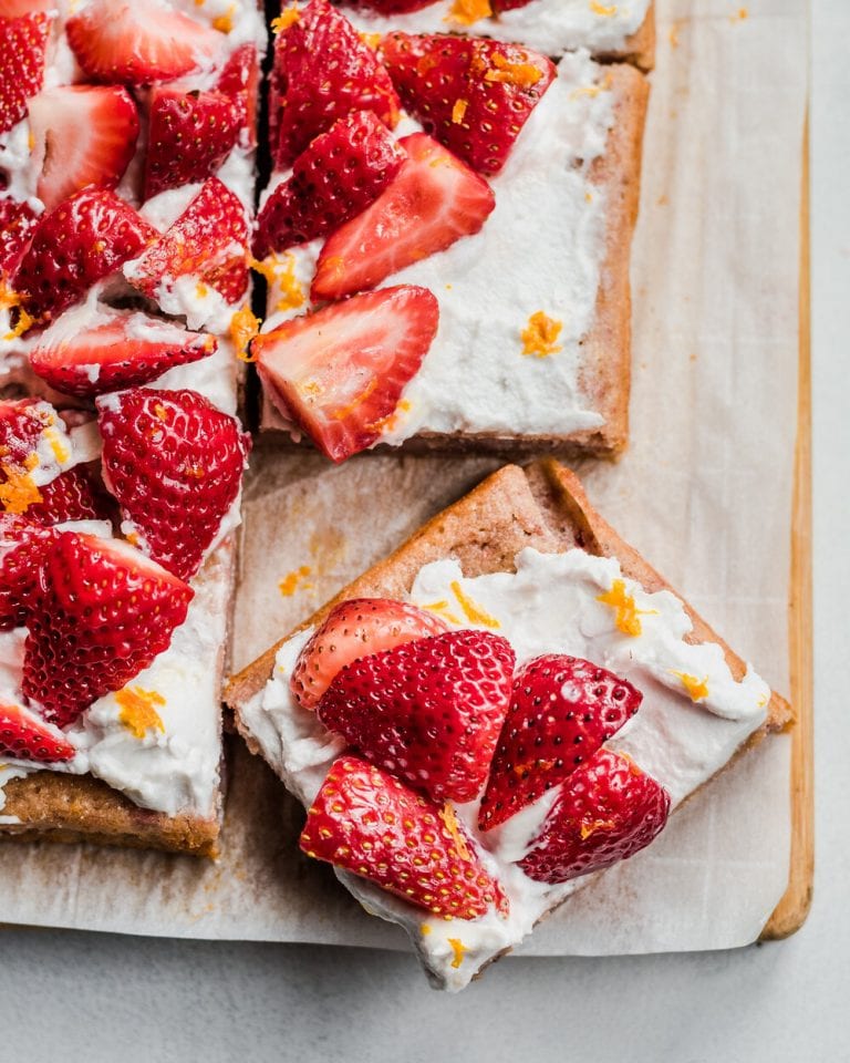 Vegan Strawberries and Cream Sheet Cake - Rainbow Plant Life