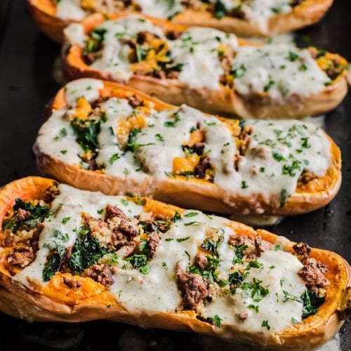 Vegan Sausage Stuffed Butternut Squash