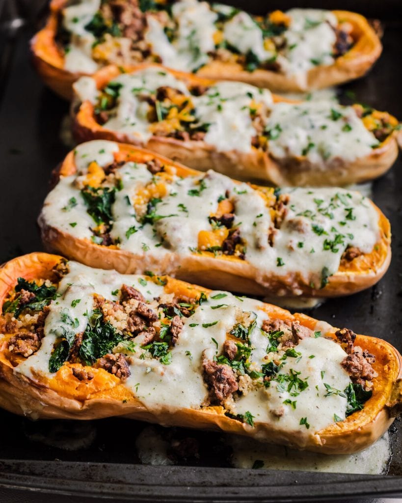 Vegan Sausage Stuffed Butternut Squash