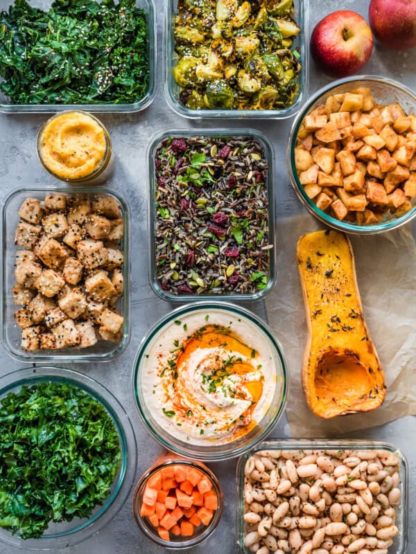 meal prepped food in containers - vegan meal prep for winter