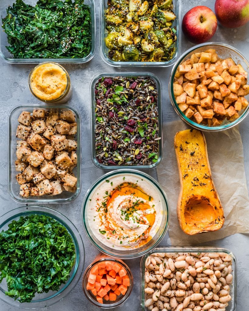 meal prepped food in containers - vegan meal prep for winter