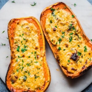 Cheesy Baked Butternut Squash (Vegan)