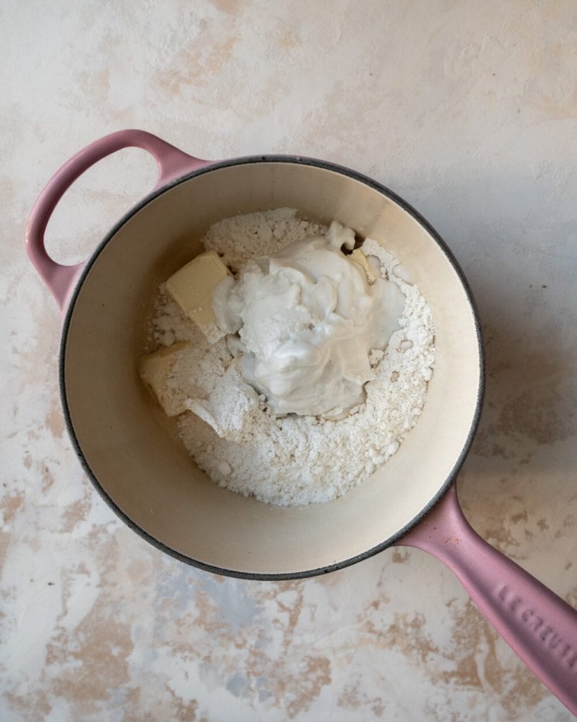 making glaze - coconut cream, butter, and sugar