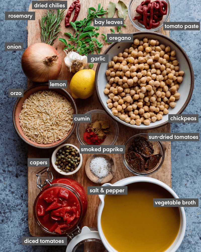 ingredients on cutting board with text