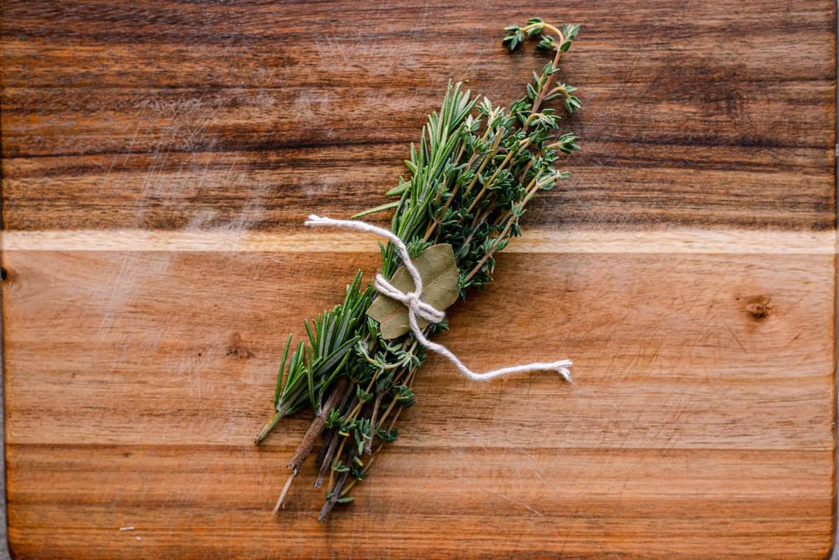 bouquet garni on cutting board