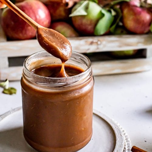 apple butter with spoon