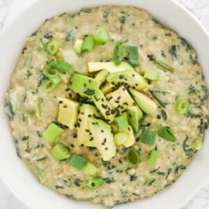 miso breakfast oatmeal with avocado