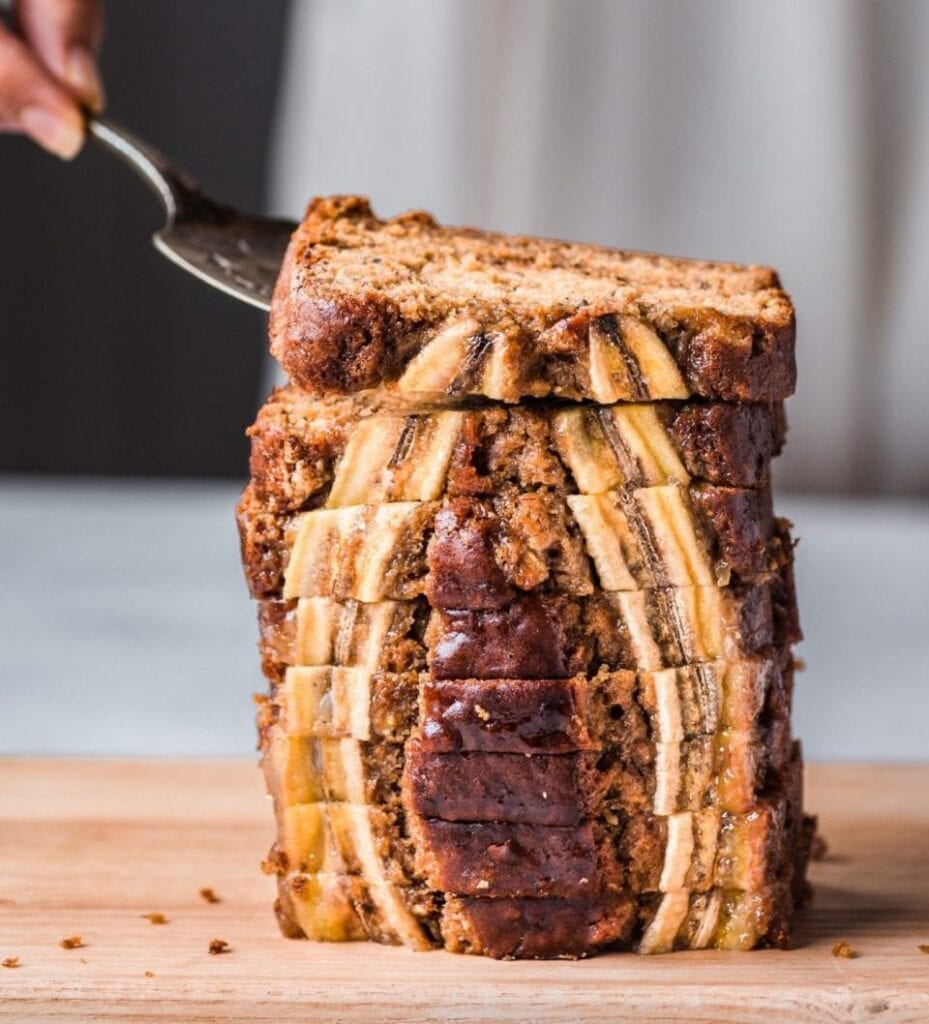 stack of banana bread slices