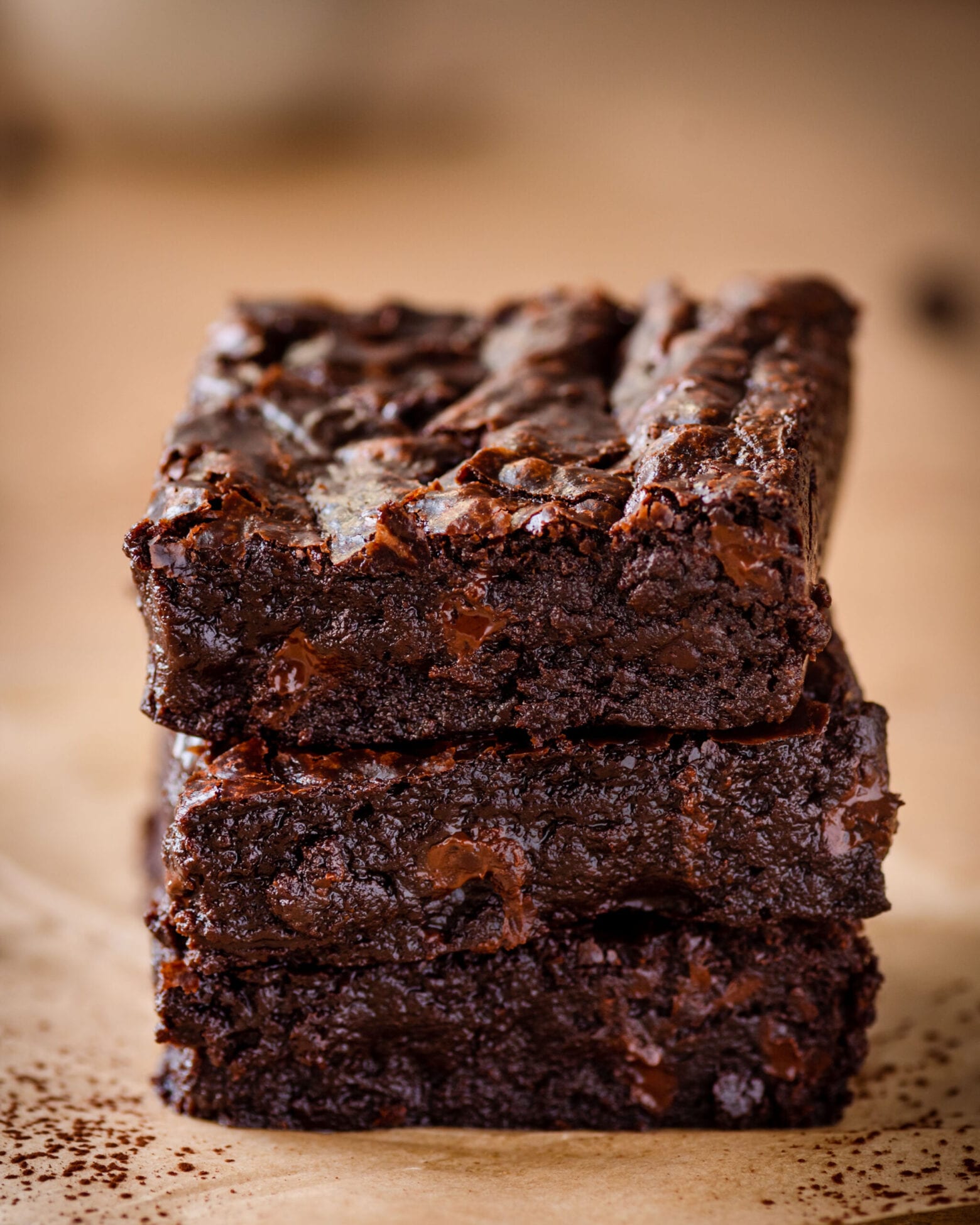 a stack of the best fudgy vegan brownies 