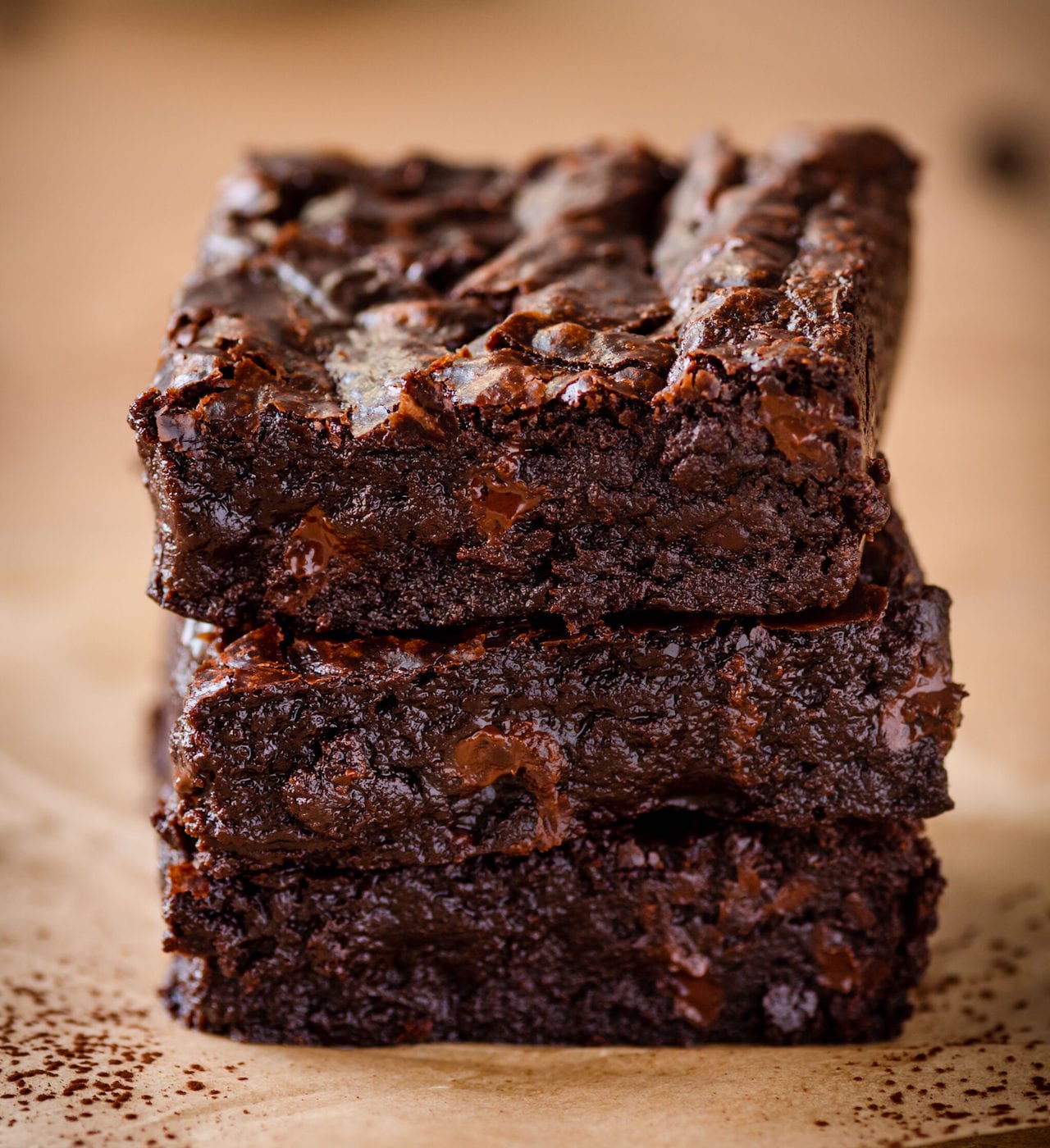 a stack of the absolute best vegan brownies