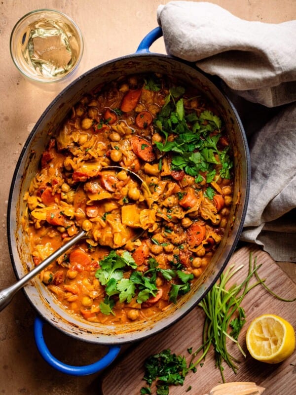 braised chickpea stew in dutch oven
