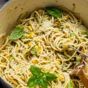 vegan zucchini pasta with sweet corn