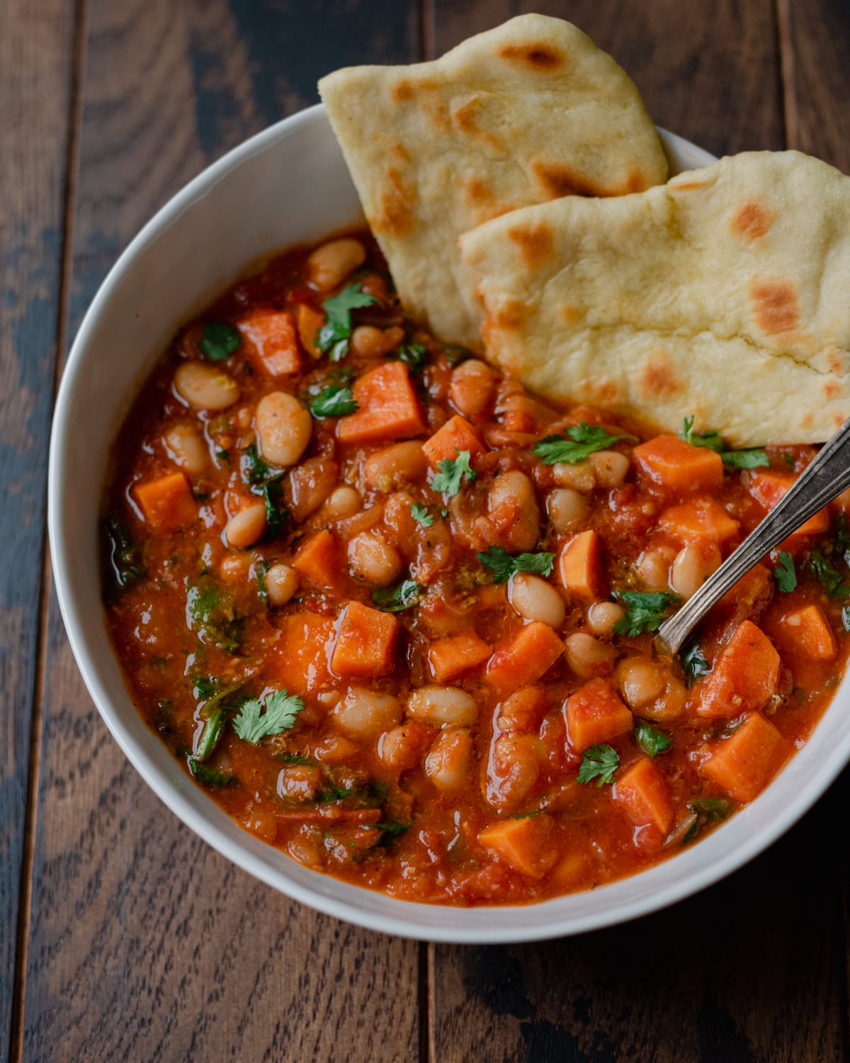 sweet potato white bean soup with flatbread