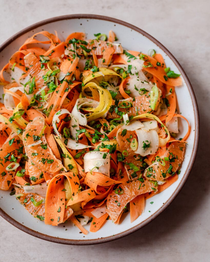 carrot ribbon salad with preserved lemon vinaigrette