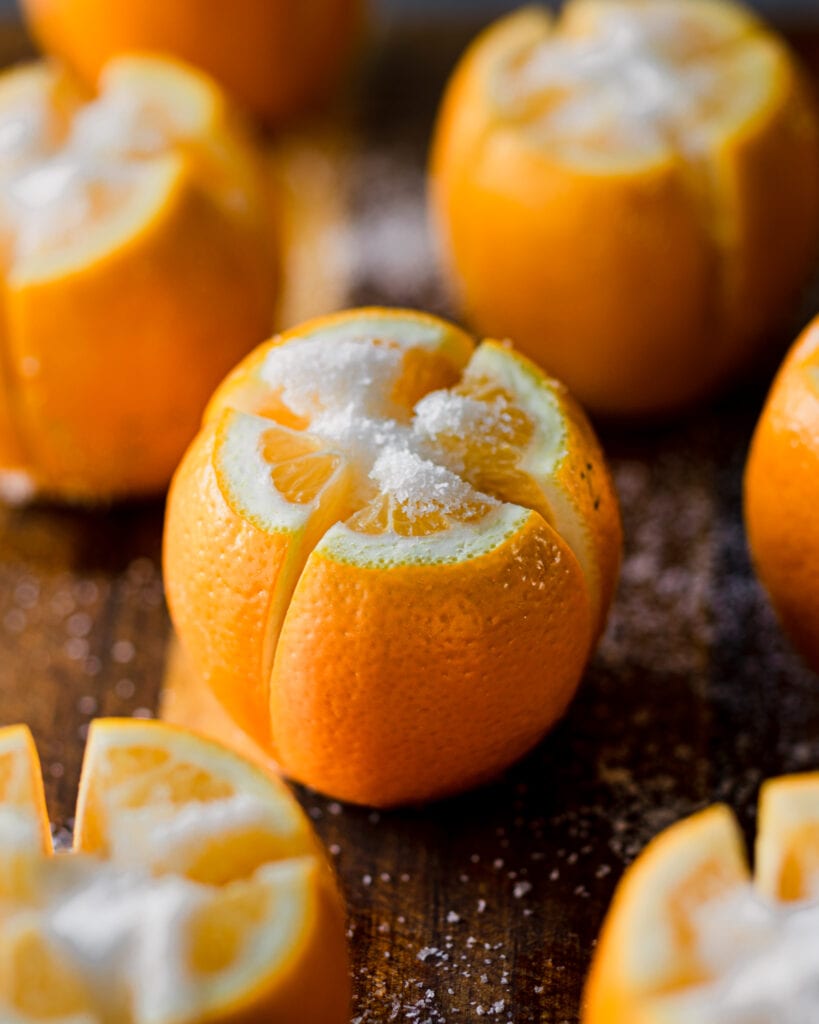 salted preserved lemon on cutting board