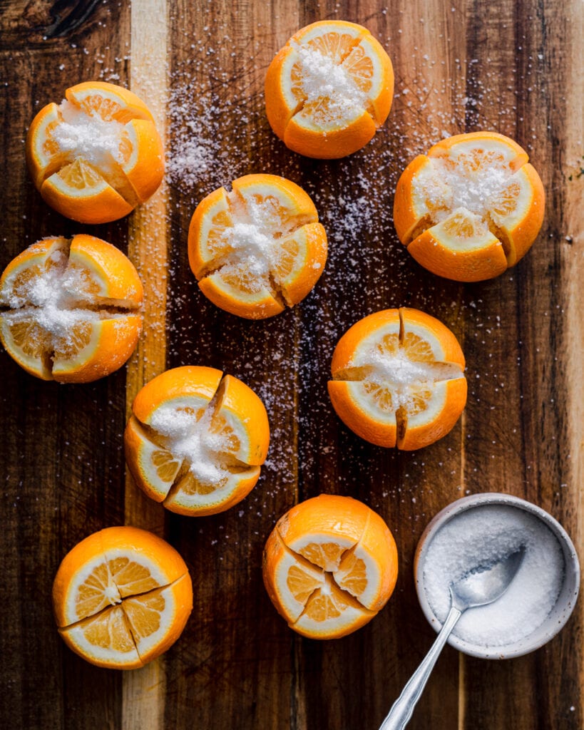 salted sliced lemons to make preserved lemons