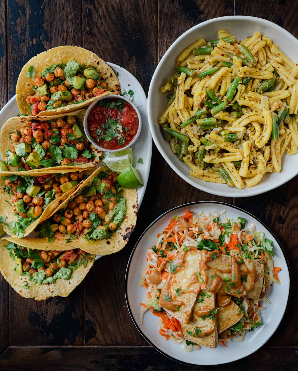 three 20 minute meals on a wooden board