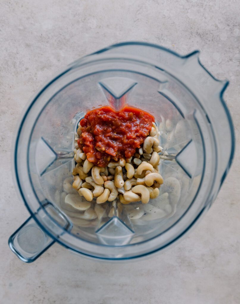 cashews and salsa in a blender