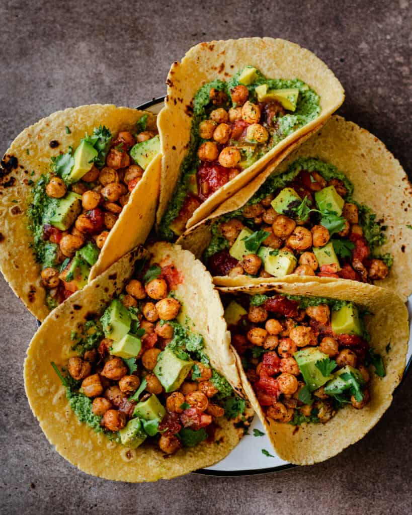 chickpea tacos with cilantro pesto