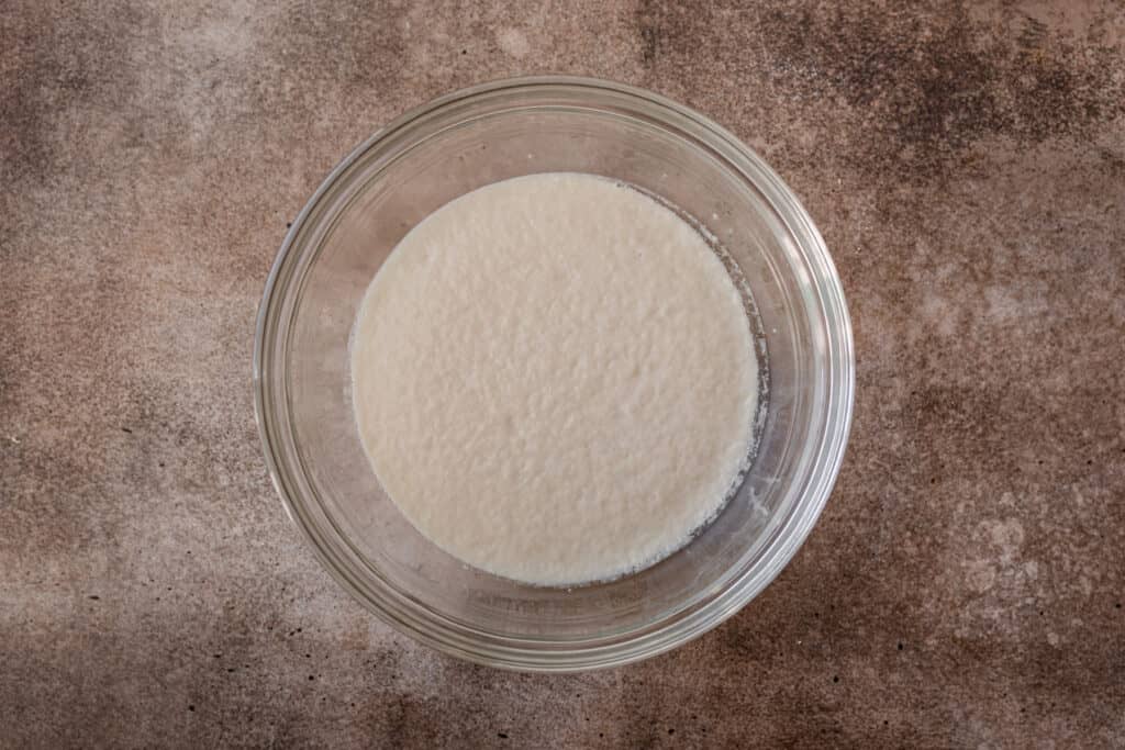 bloomed yeast mixture in bowl