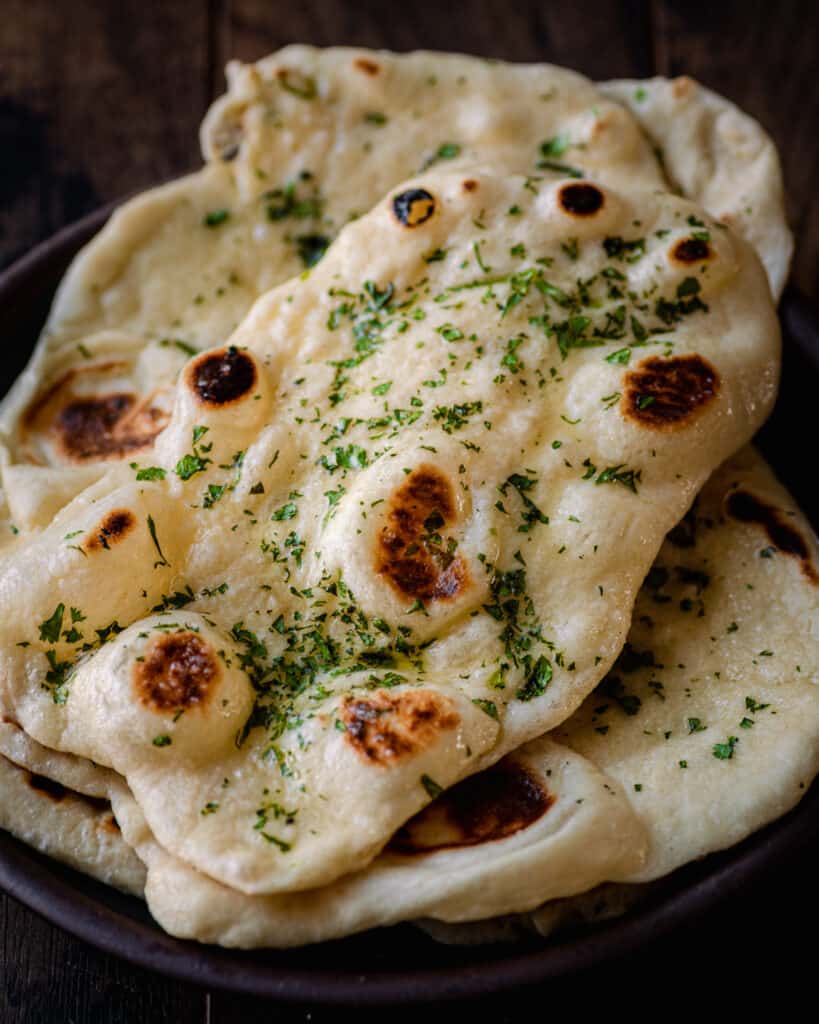 closeup of vegan naan on a plate