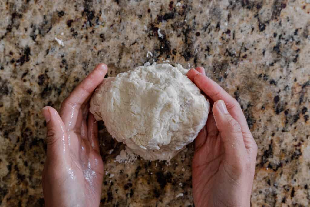 woman's hands about to knead dough