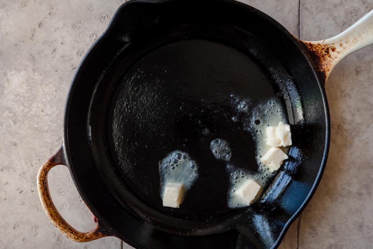 melting butter in cast iron skillet