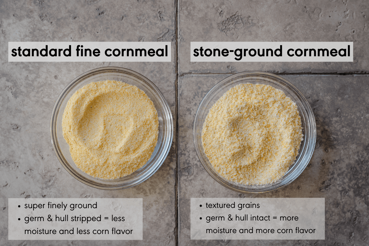 comparison of fine cornmeal and stone-ground cornmeal