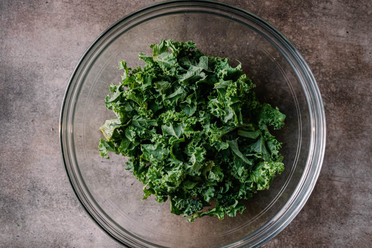 bowl of chopped curly kale