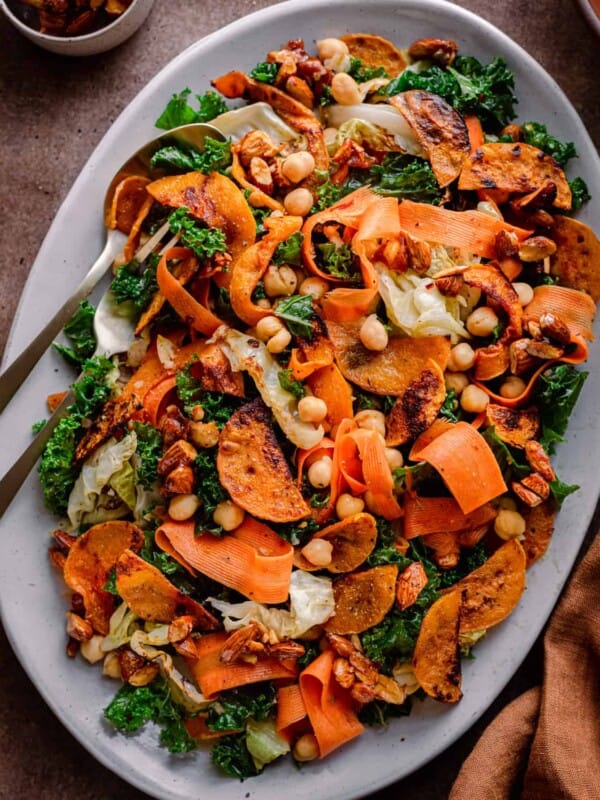 butternut squash and cabbage salad with kale on platter