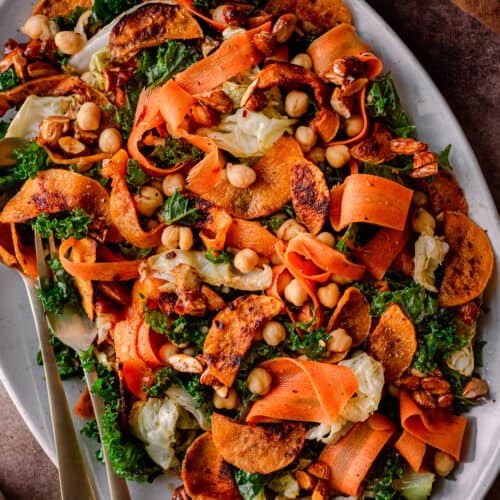 butternut squash and cabbage salad with kale on platter