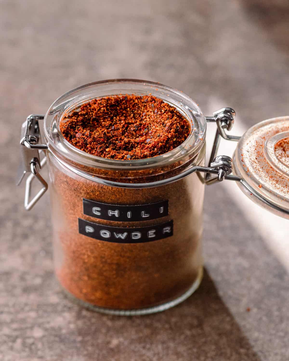 homemade chili powder in a glass jar