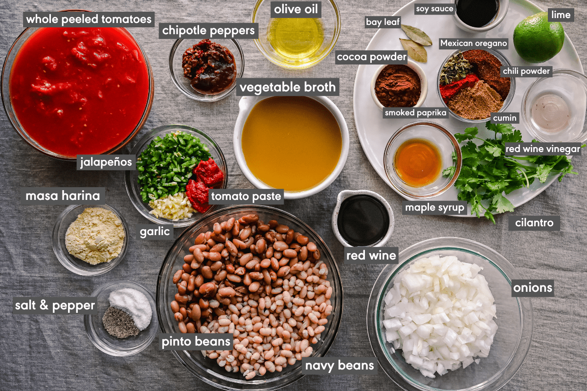 flatlay of ingredients for vegan chili