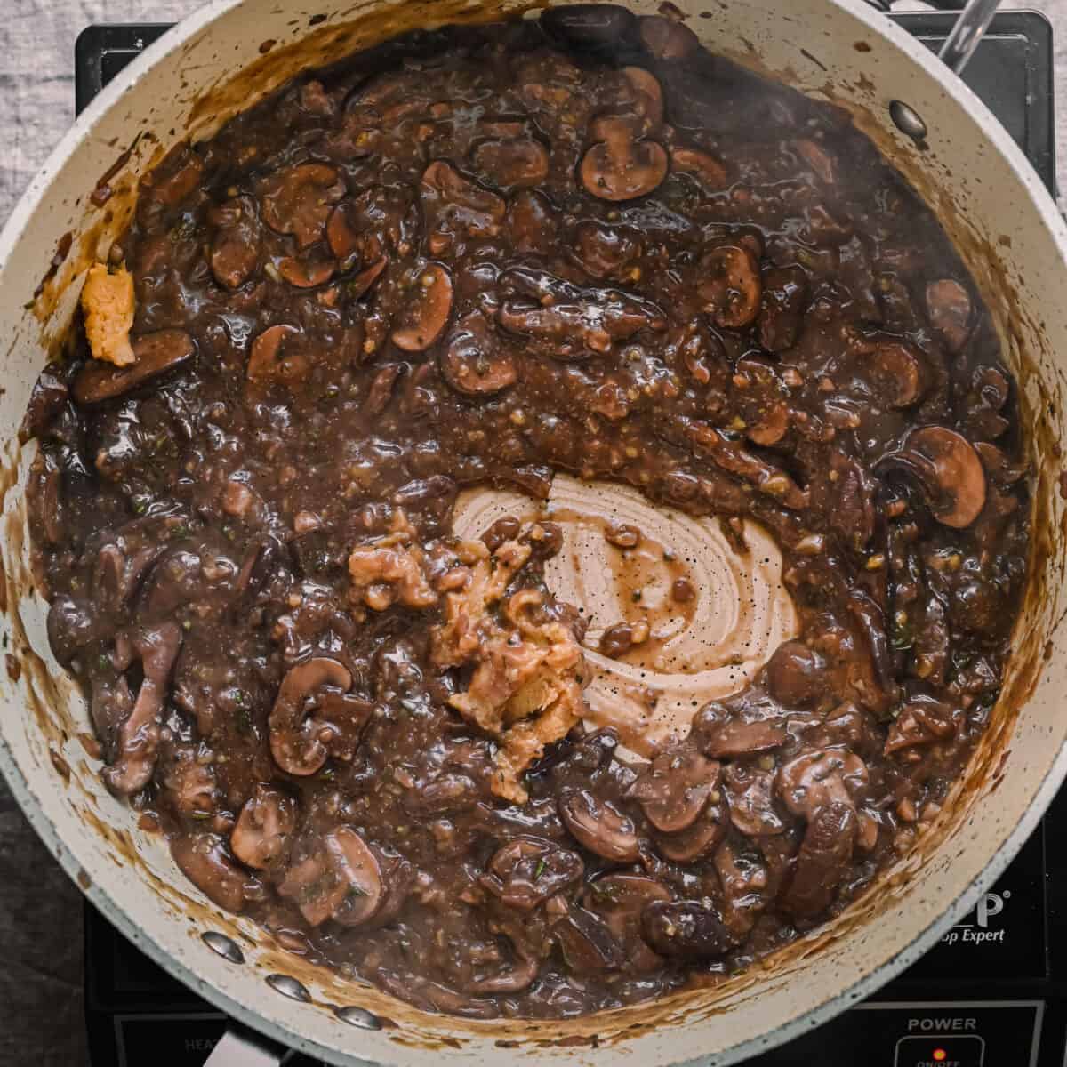 miso paste added to mushroom gravy