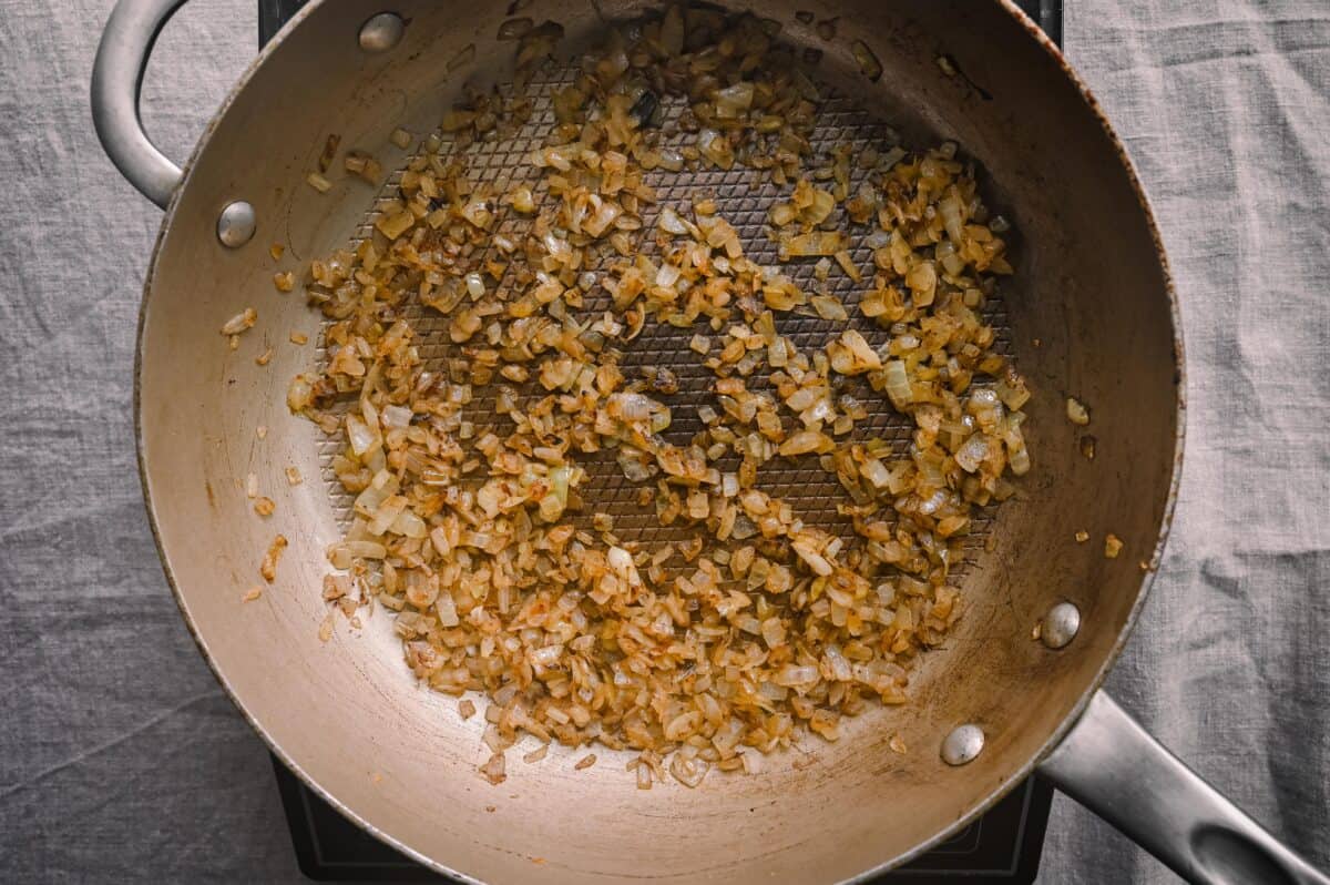 sauteed and browned onions in a skillet