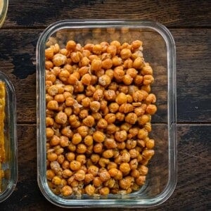 roasted chickpeas in glass container
