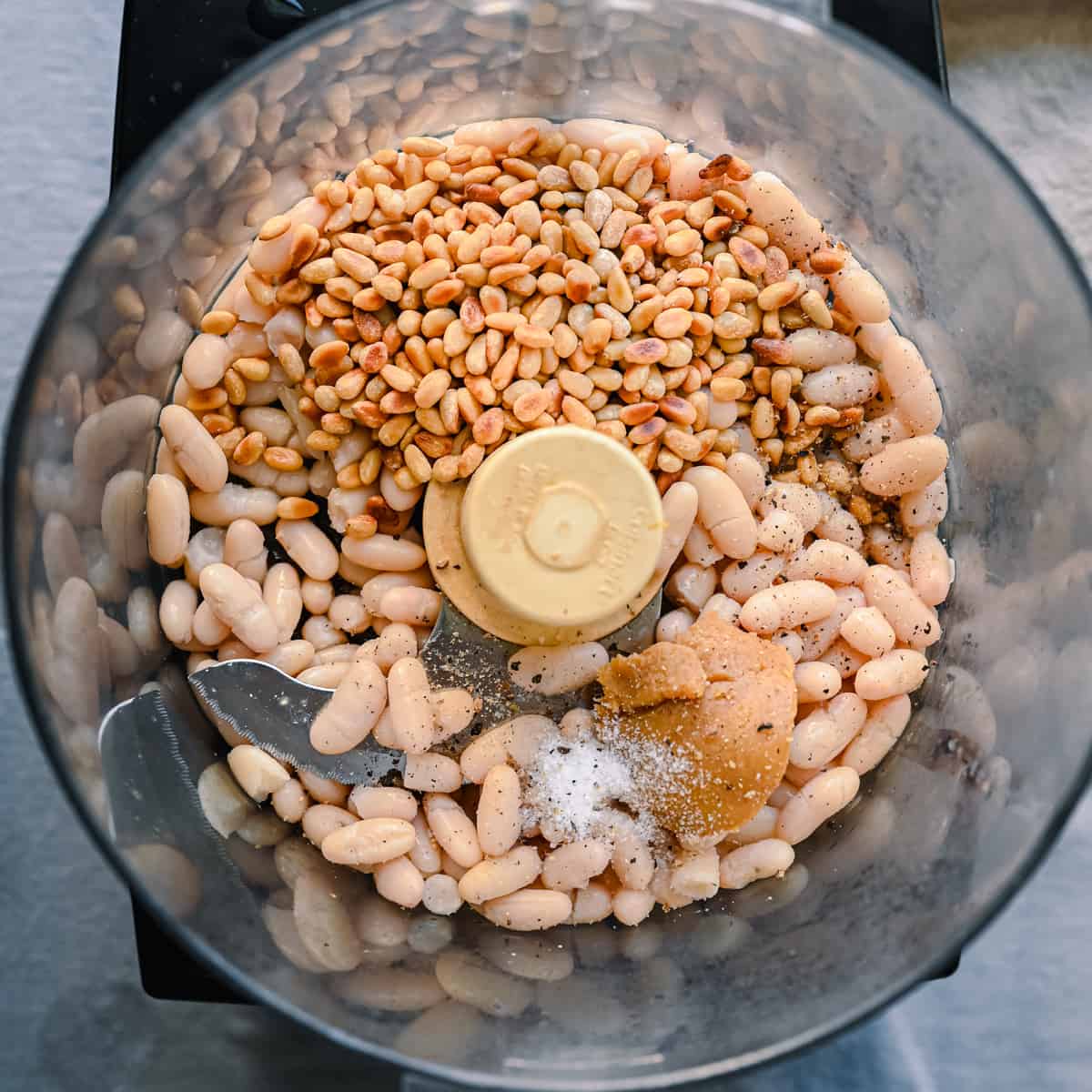 toasted white beans, cannellini beans and miso in food processor
