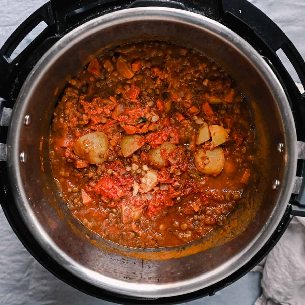 instant pot lentil soup with potatoes in instant pot
