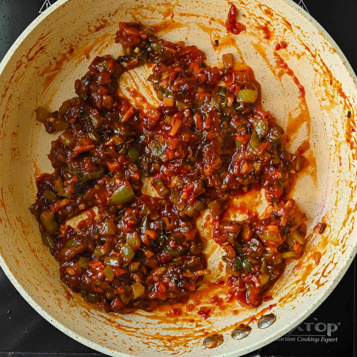 Manchurian sauce in a frying pan