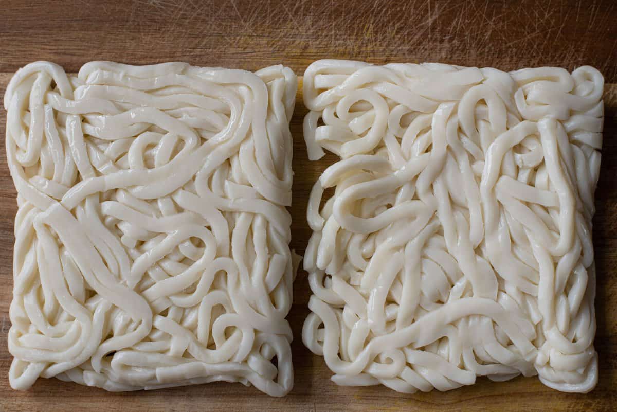 two blocks of udon noodles