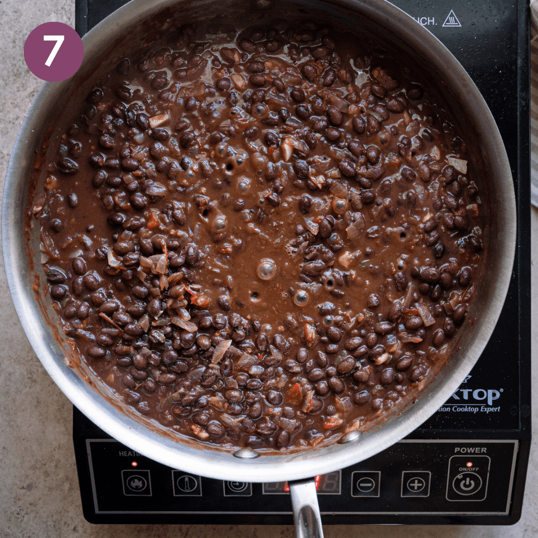 Cooked black bean mixture in pan.