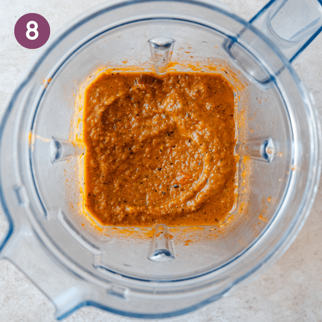 Chipotle-tomato-onion sauce in blender after it's been blended.